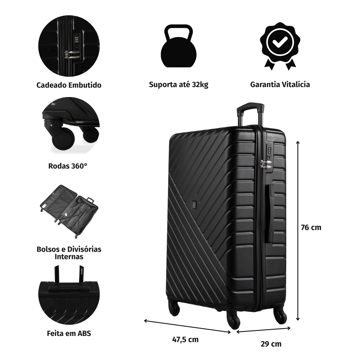 Mala Grande 32 kg ABS 4 Rodas Detroit Rosé II