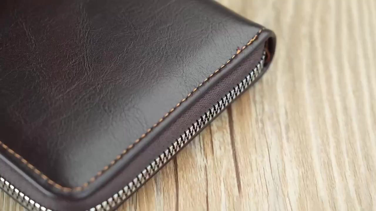 Carteira Masculina Com Zíper Colorido-Cartão Vintage De Couro PU De Grande Capacidade E Porta-Moedas