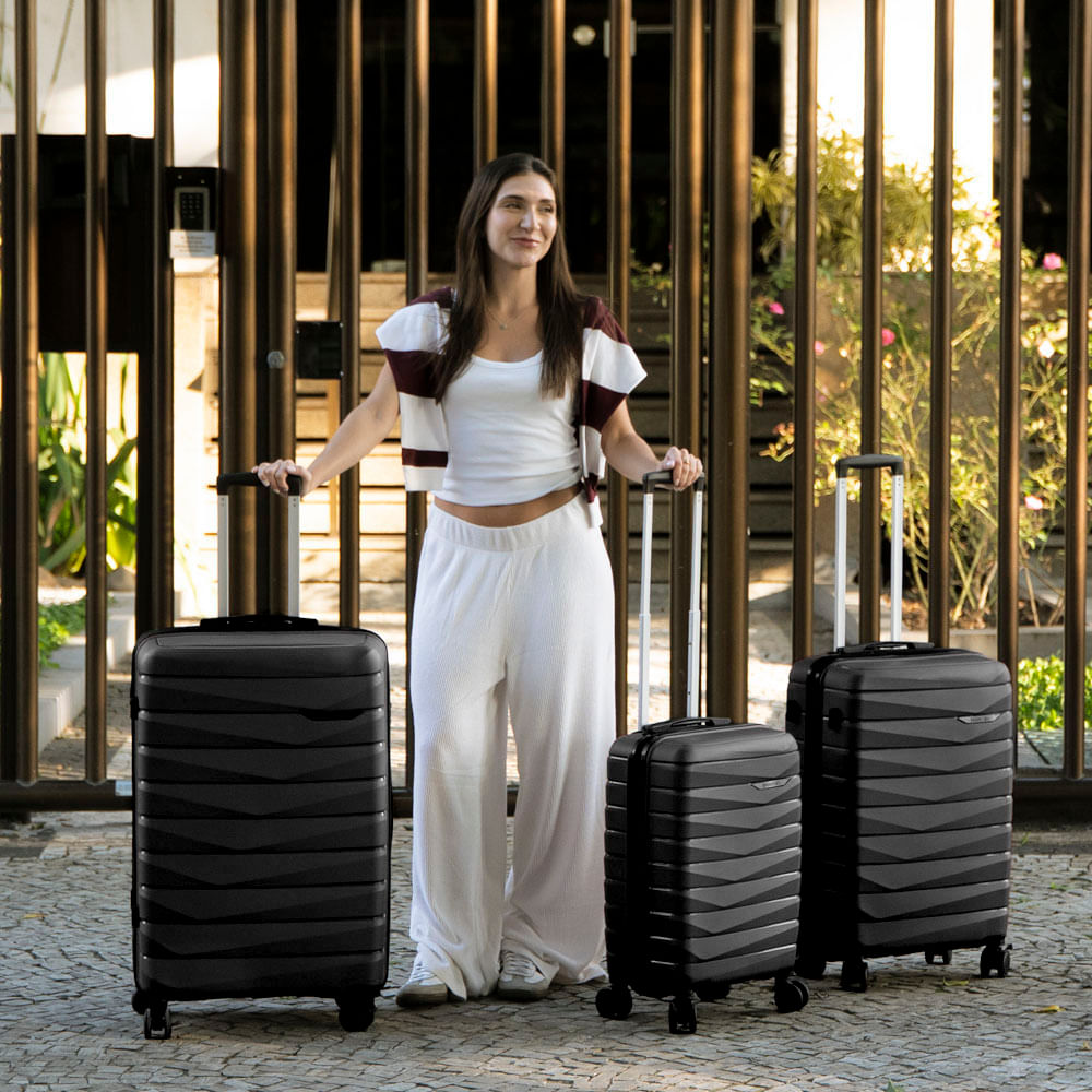 Mala de Viagem 32 kg Polipropileno 4 Rodas Route Preta