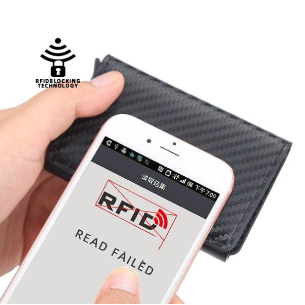 Carteiras Fibra De Carbono Porta-Cartões Masculina Preta Mágica Tripla De Couro