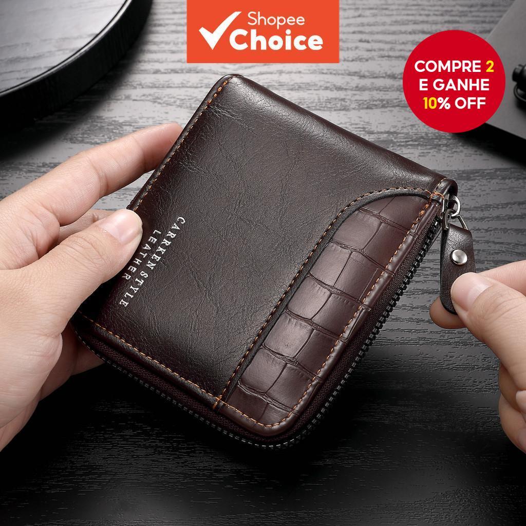 Carteira Masculina Com Zíper Colorido-Cartão Vintage De Couro PU De Grande Capacidade E Porta-Moedas